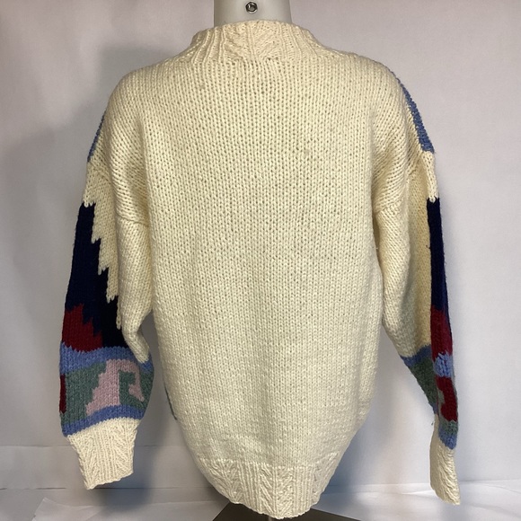 VTG Susann D hand knitted Shetland Wool Womens sweater size Medium Aztec design - Picture 4 of 8